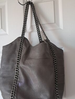 The Sak Gray Chain-Trim Leather Tote
